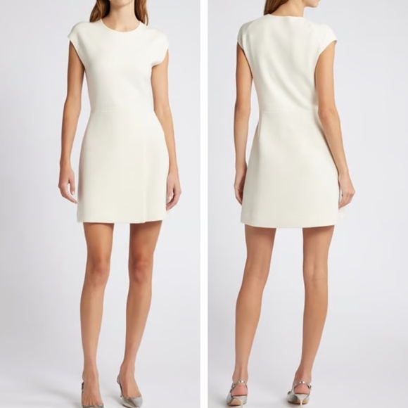NWT Theory Ivory Plush Tweed Wrap Skirt With Knit Top wool Minidress  size Large - Picture 1 of 8